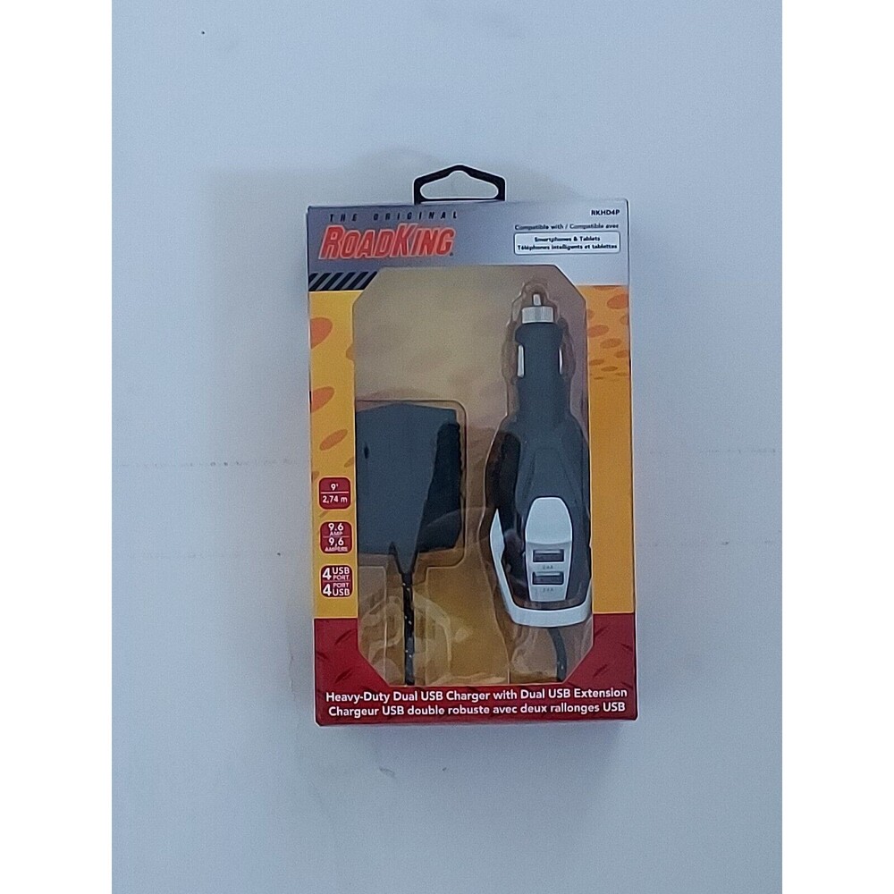 RoadKing Heavy-Duty Dual USB Charger w/Dual USB Extension (RKHD4P) NEW